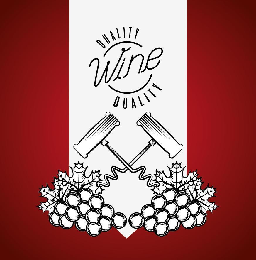 wine house poster with corkscrew and grapes vector