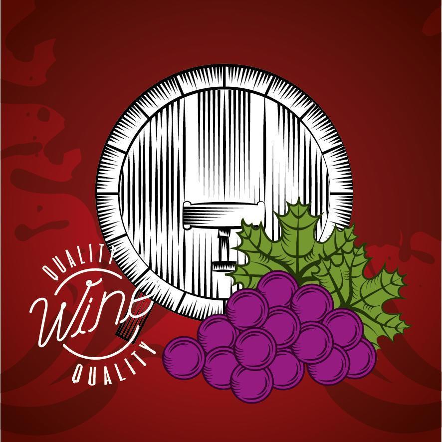 cartel de la casa del vino con barril y uvas vector
