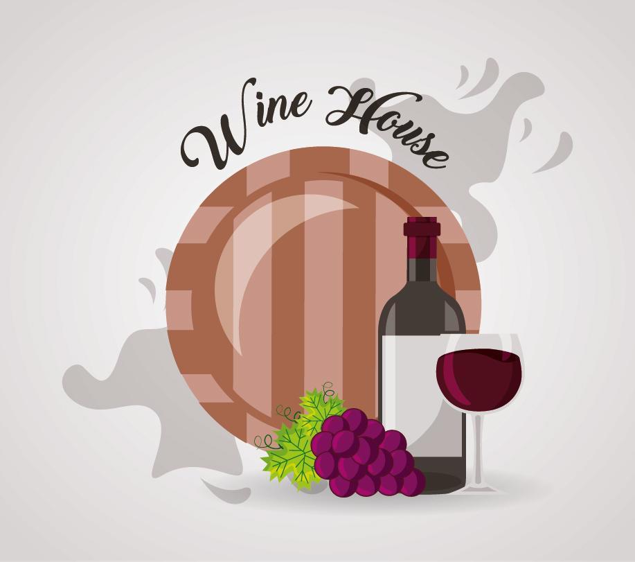 wine house poster with barrel and bottle vector