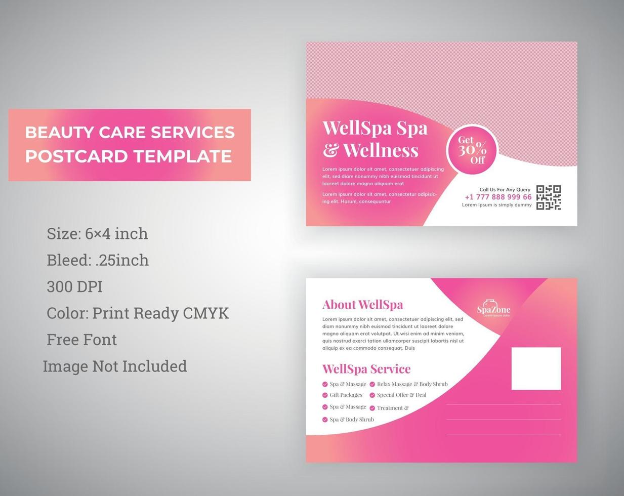 Spa Beauty Care Services Postcard Template Design vector