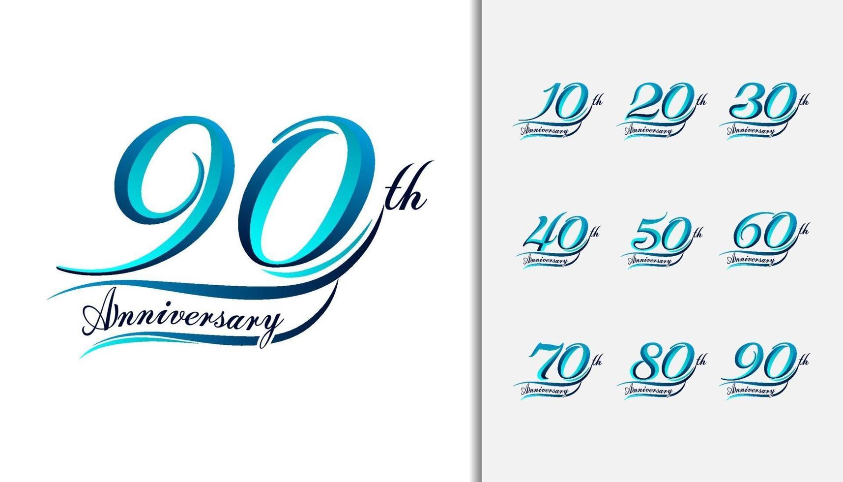 Set of anniversary Calligraphic and Typographic numbers vector