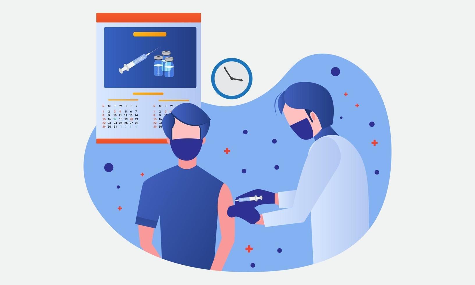 Covid-19 vaccine day time to vaccinate flat design illustration. Doctor ready to inject vaccine vector