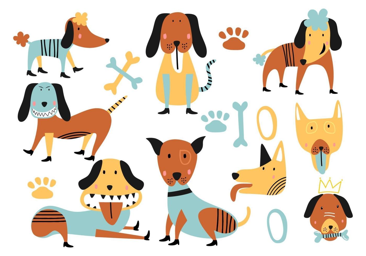 Cute dogs. Childish animal cartoon vector illustration.