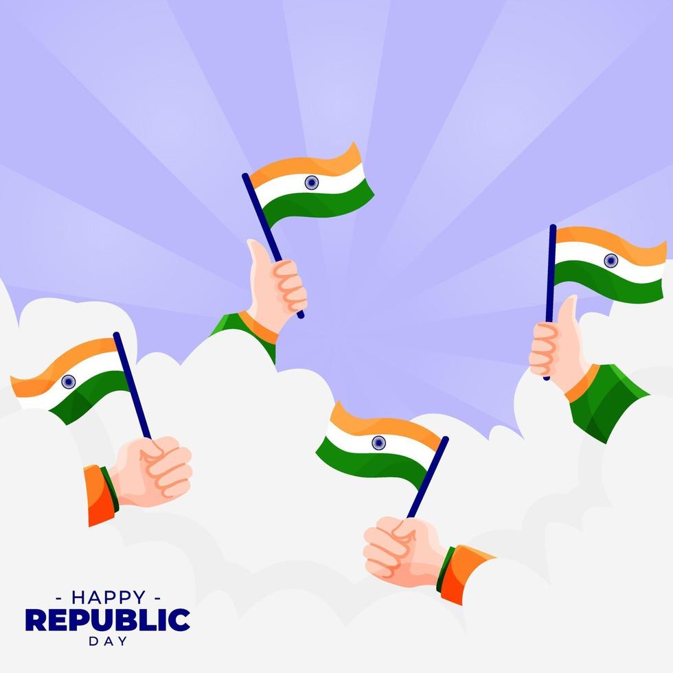 illustration greeting for republic day with hands holding Indian flag vector