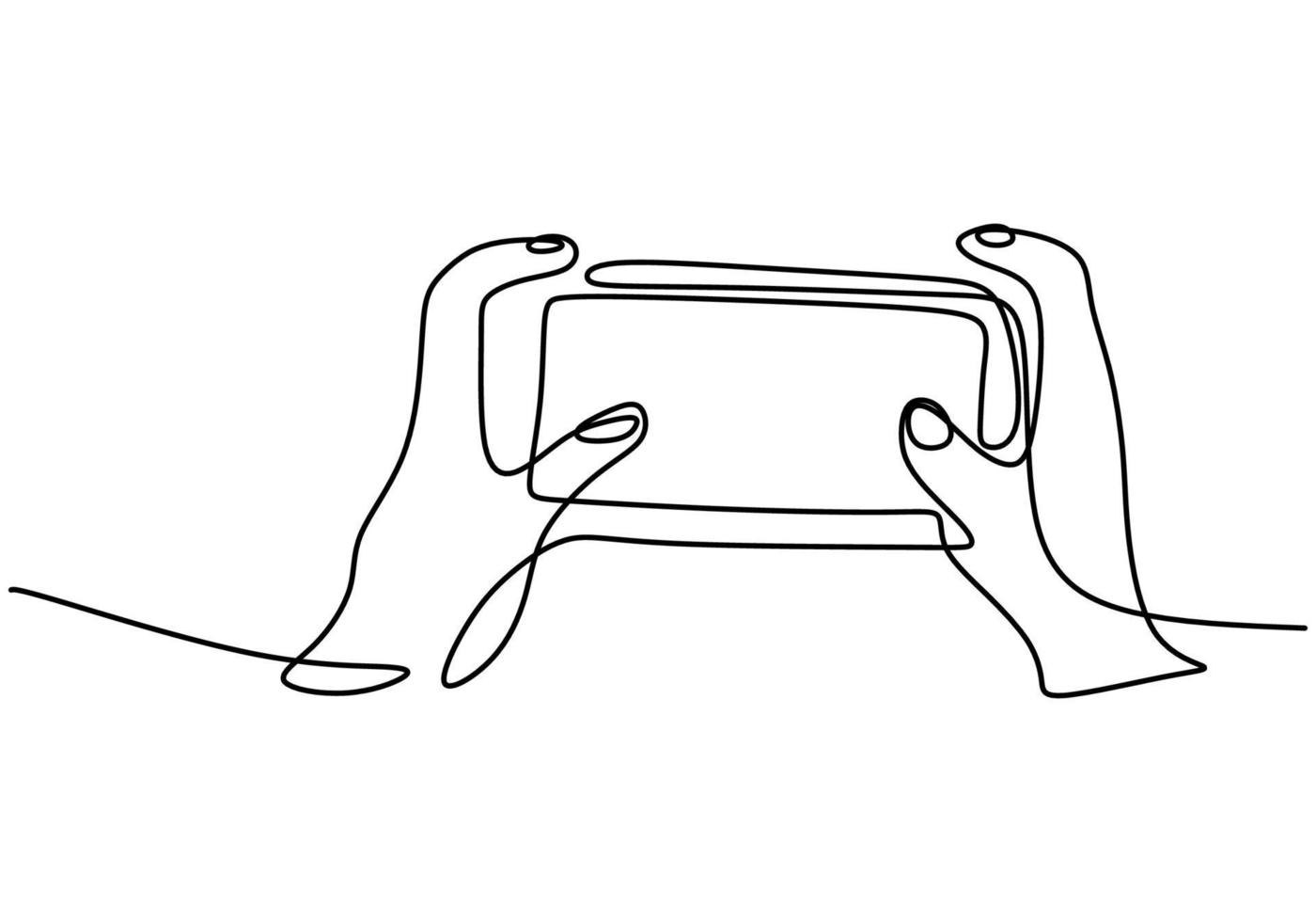 Continuous single drawn one line drawing of hand using modern gadget playing a game. vector