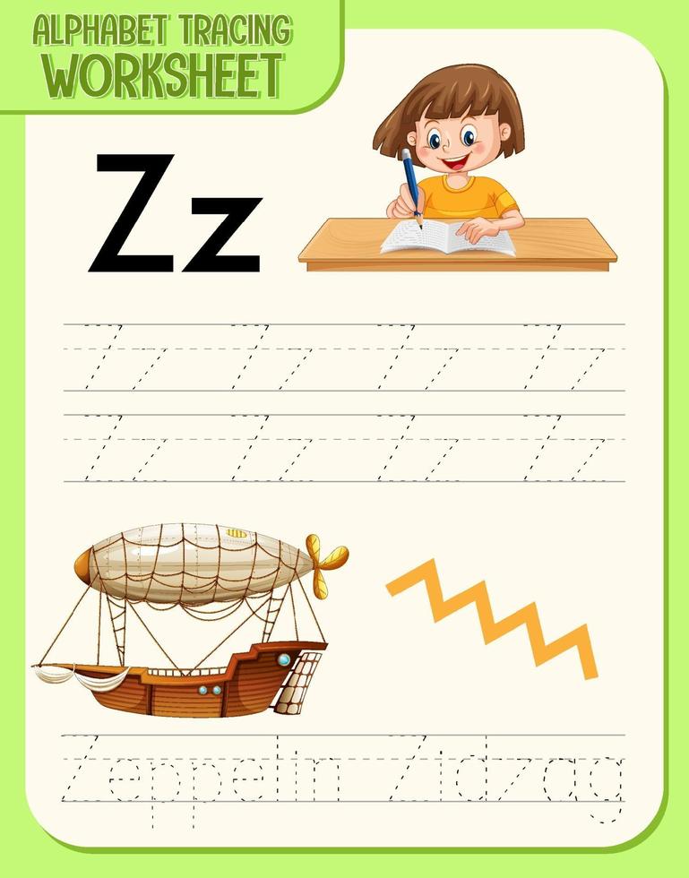 Alphabet tracing worksheet with letter Z and z vector