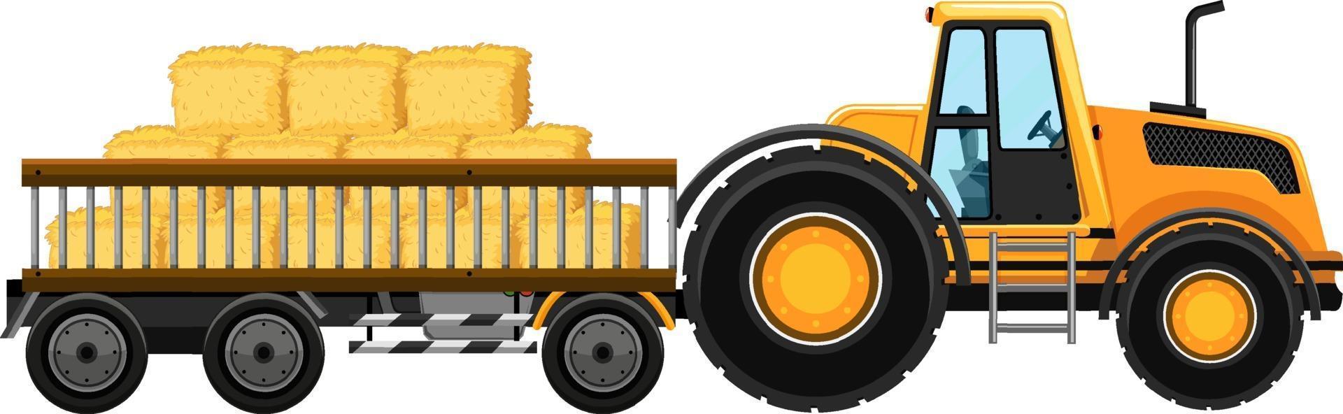 Tractor with hay in the cart vector