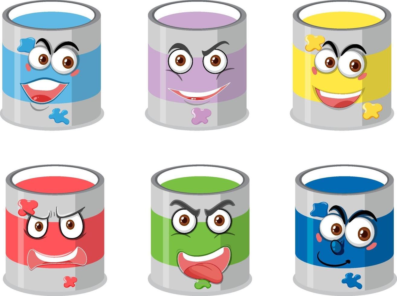 Set of paint buckets with face expression isolated on white background vector