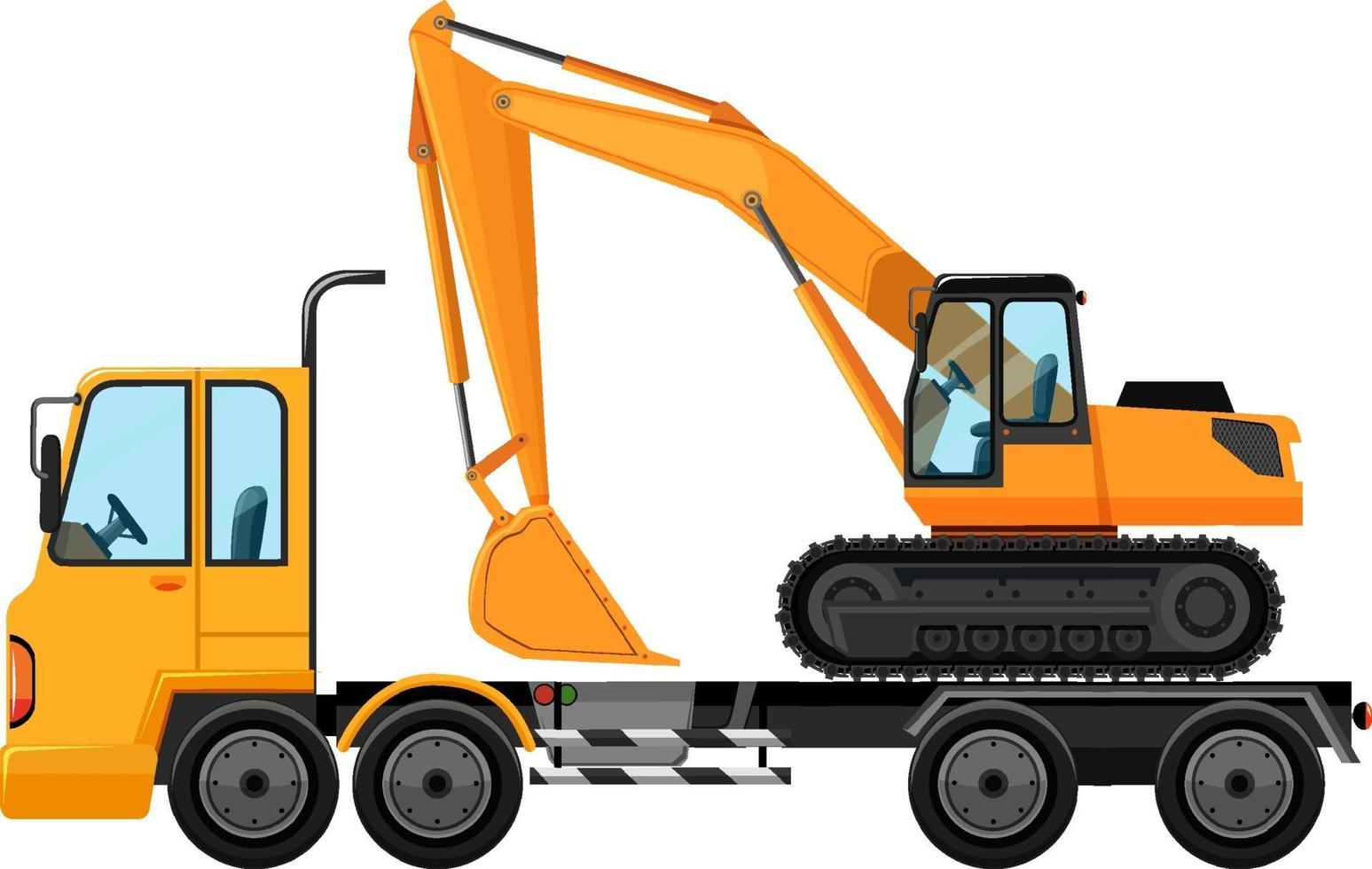 Tow truck carrying big crane tractor on isolated background vector