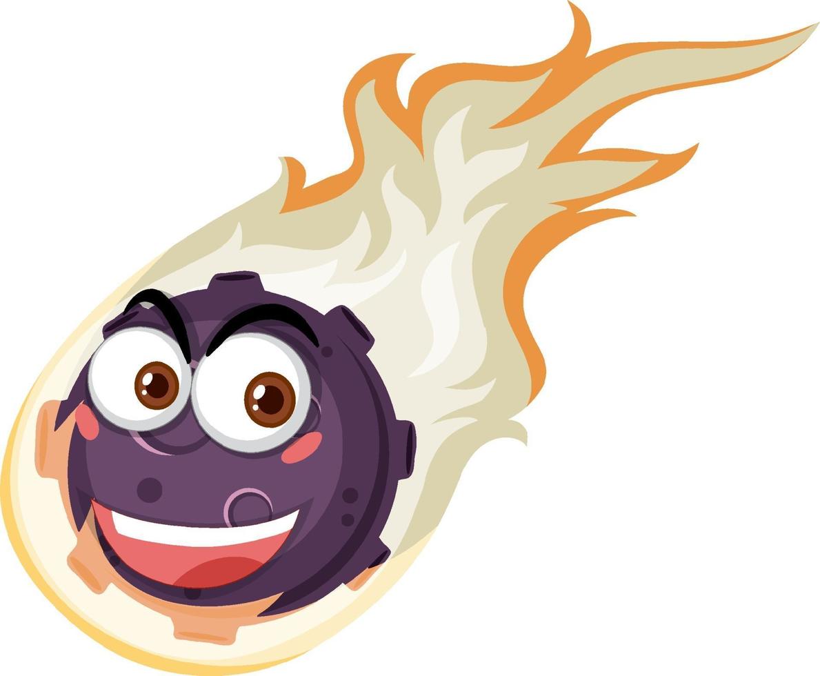 Personaje de dibujos animados de meteorito de llama con expresión de cara feliz sobre fondo blanco vector