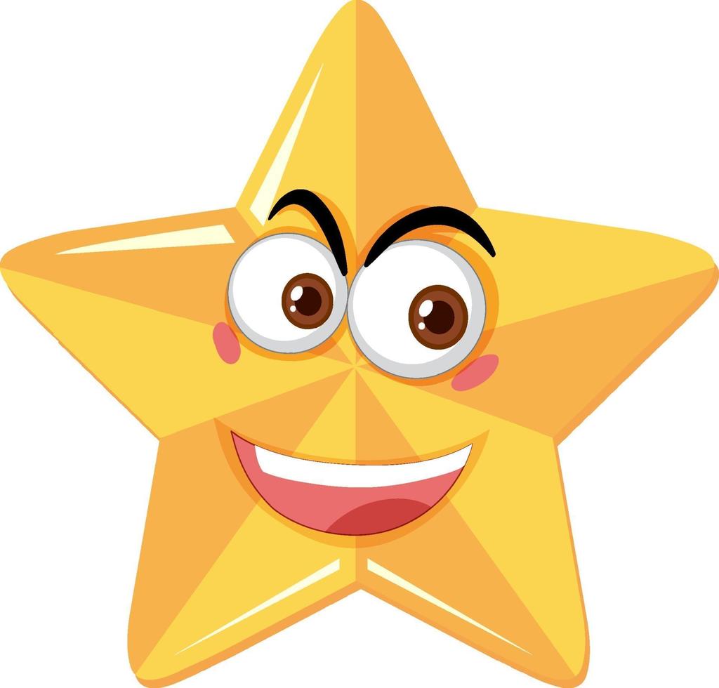 Star cartoon character with happy face expression on white background vector