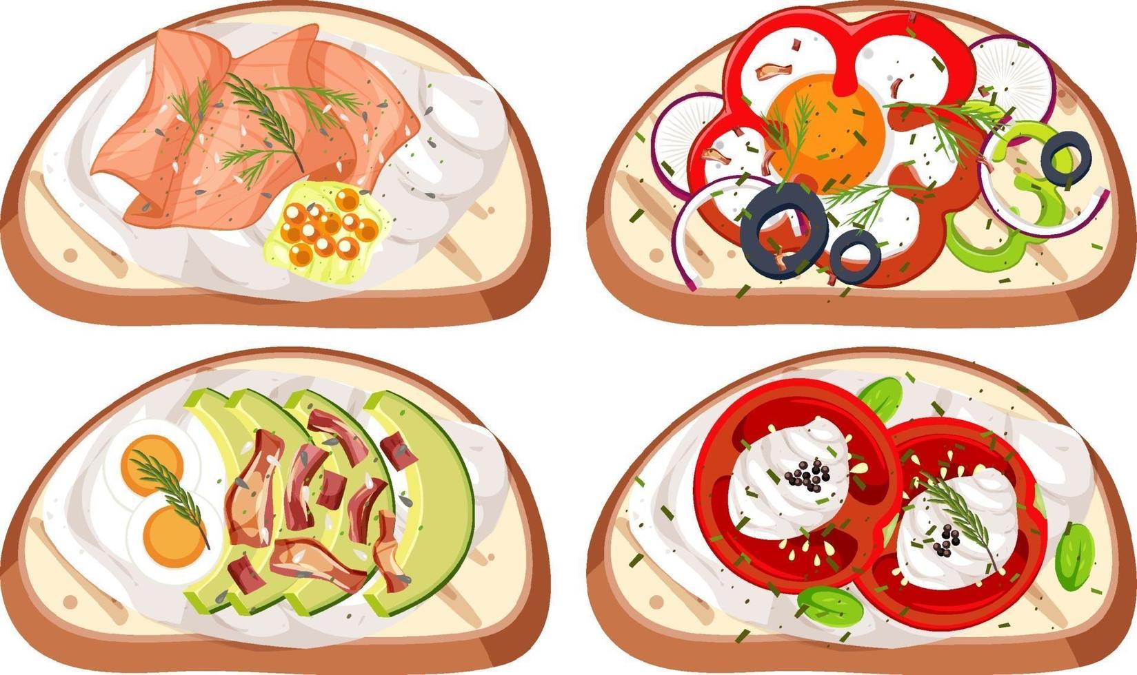 Set of breads with topping isolated vector