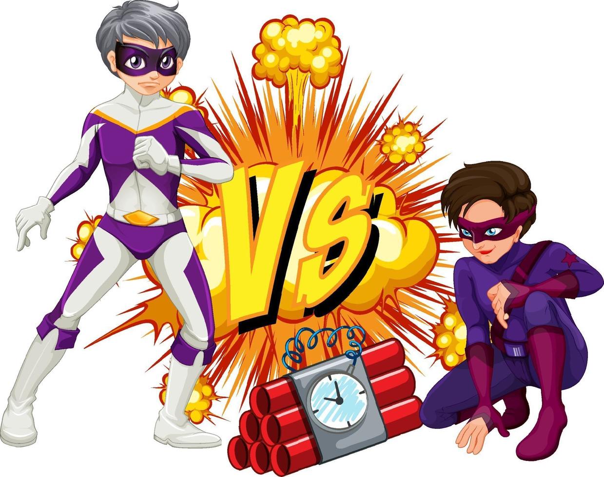 Two superheroes fighting each other vector