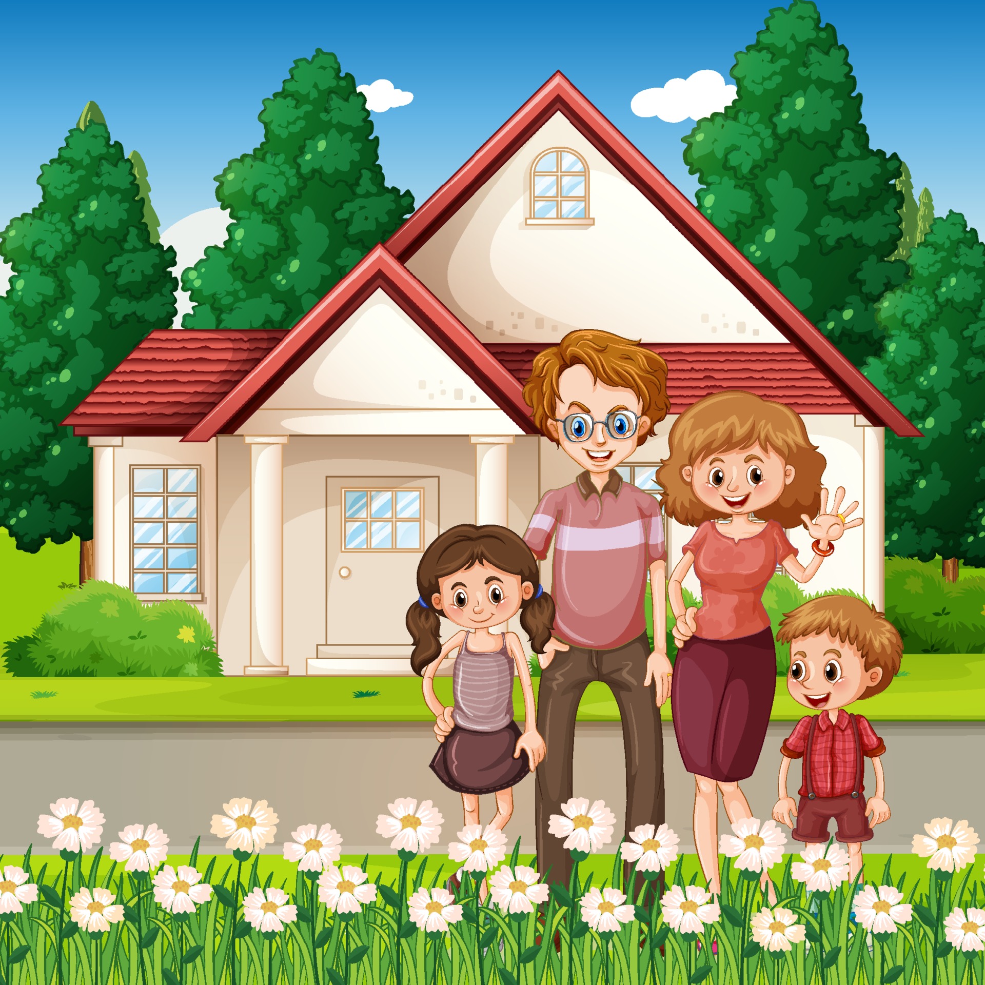 Happy family standing in front of the house 1962692 Vector Art at Vecteezy