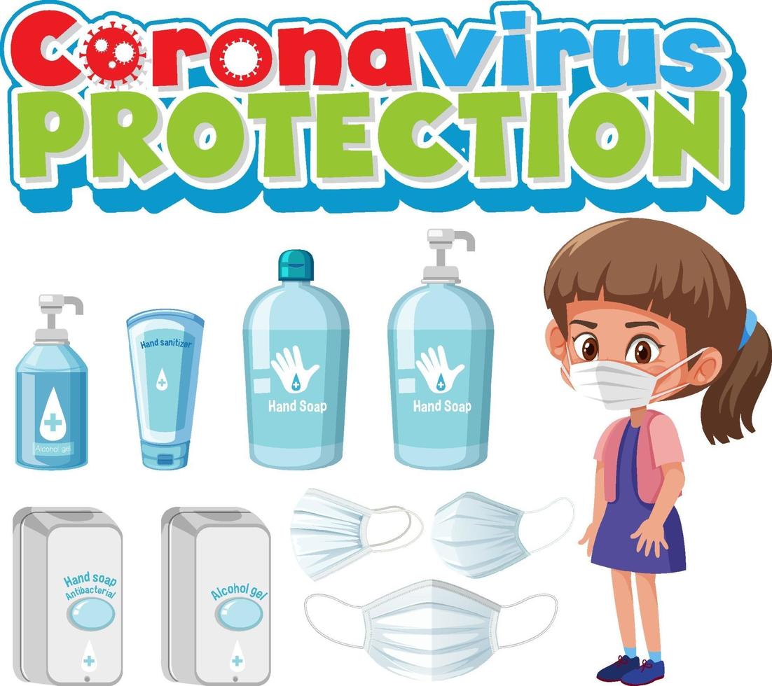 Coronavirus Protection font with hand sanitizer product vector