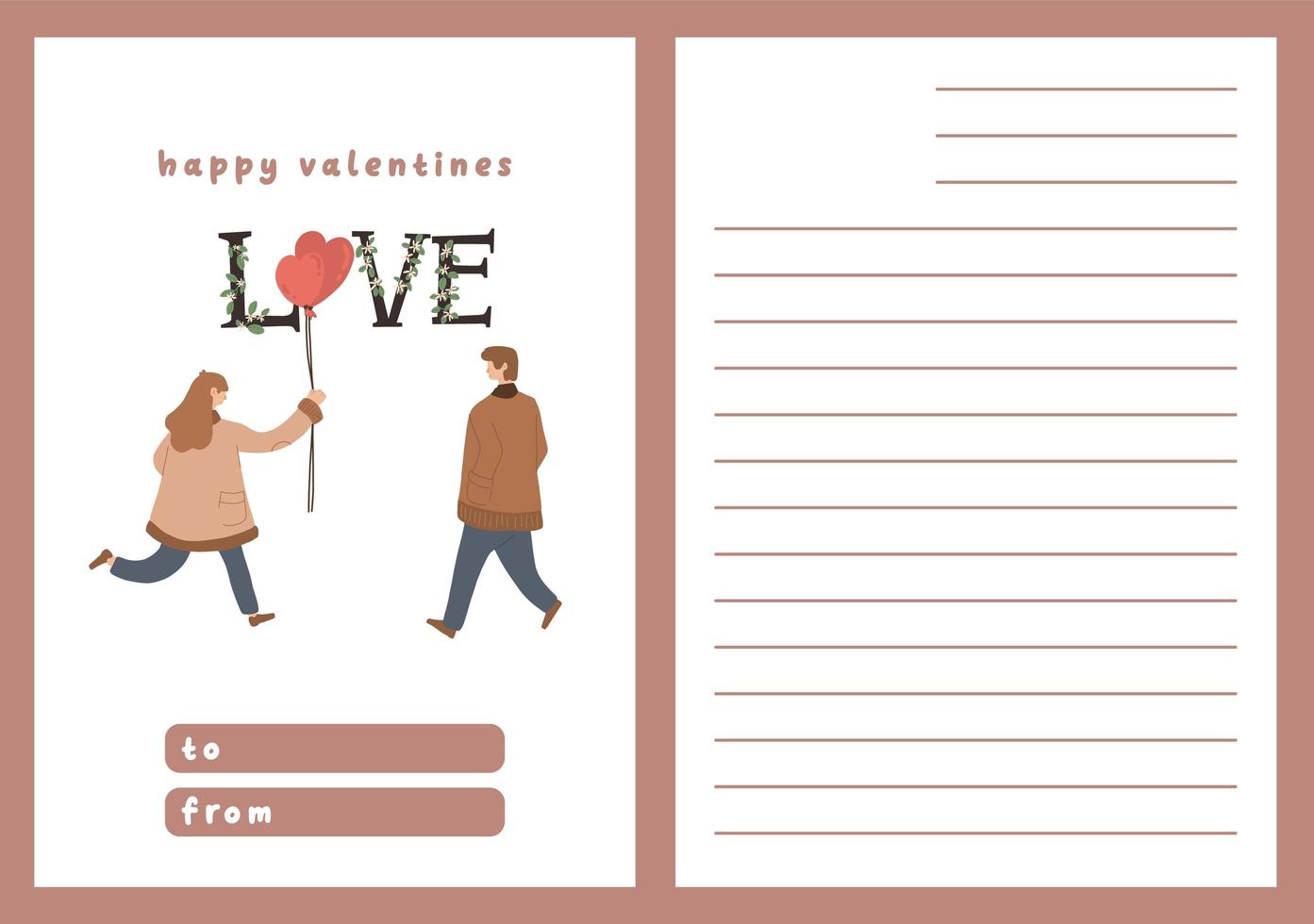 Valentines day card dedication note love letter cute Scandinavian flat design vector