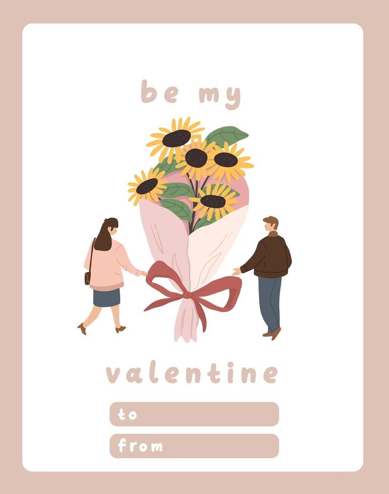 Valentines day card dedication note love letter cute Scandinavian flat design vector