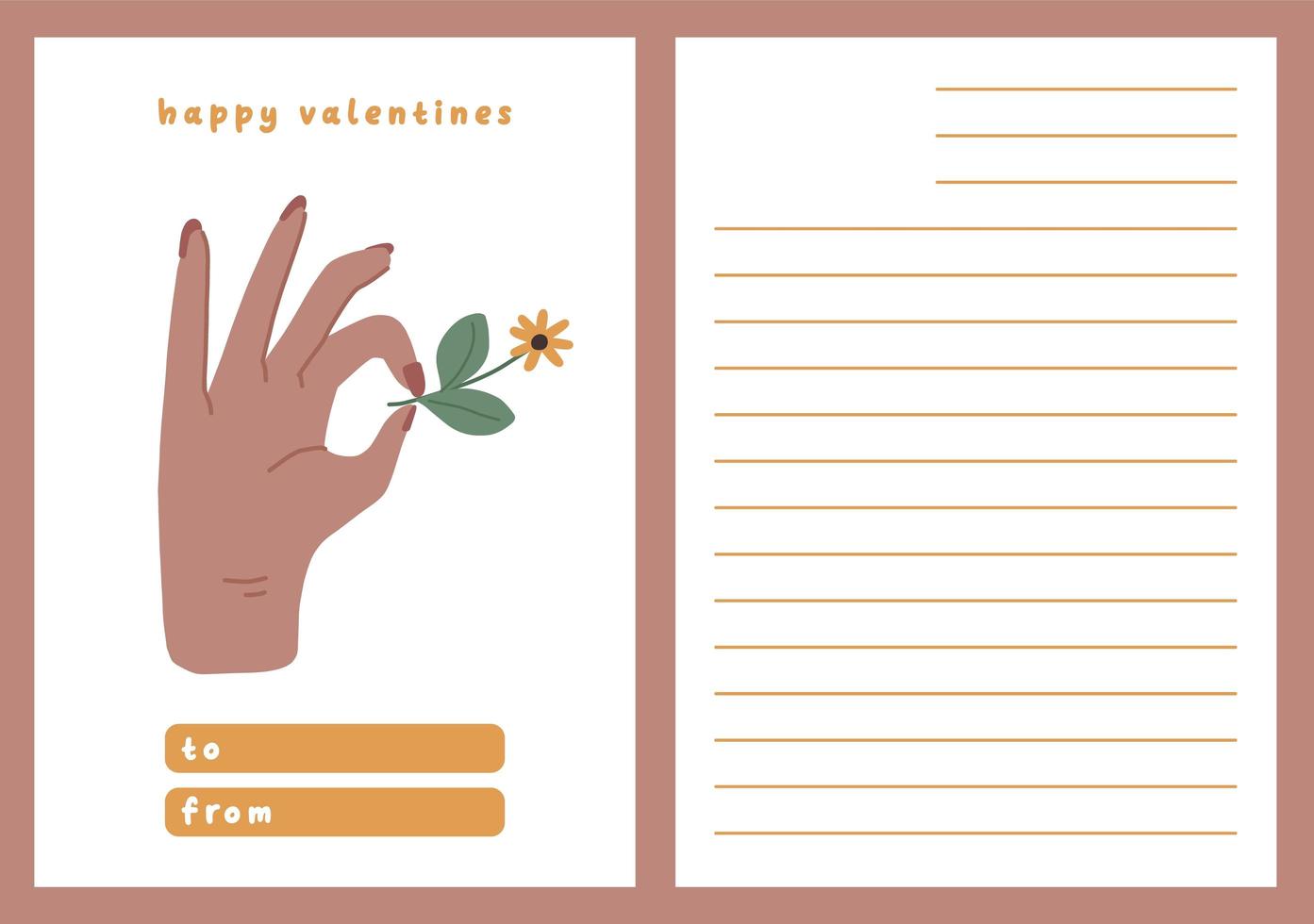 Valentines day card dedication note love letter cute Scandinavian flat design vector