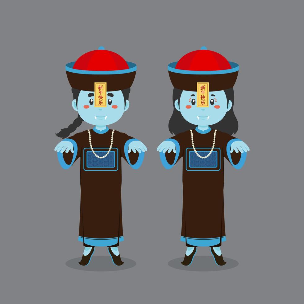 Couple Character Wearing Chinese Vampire Costum vector