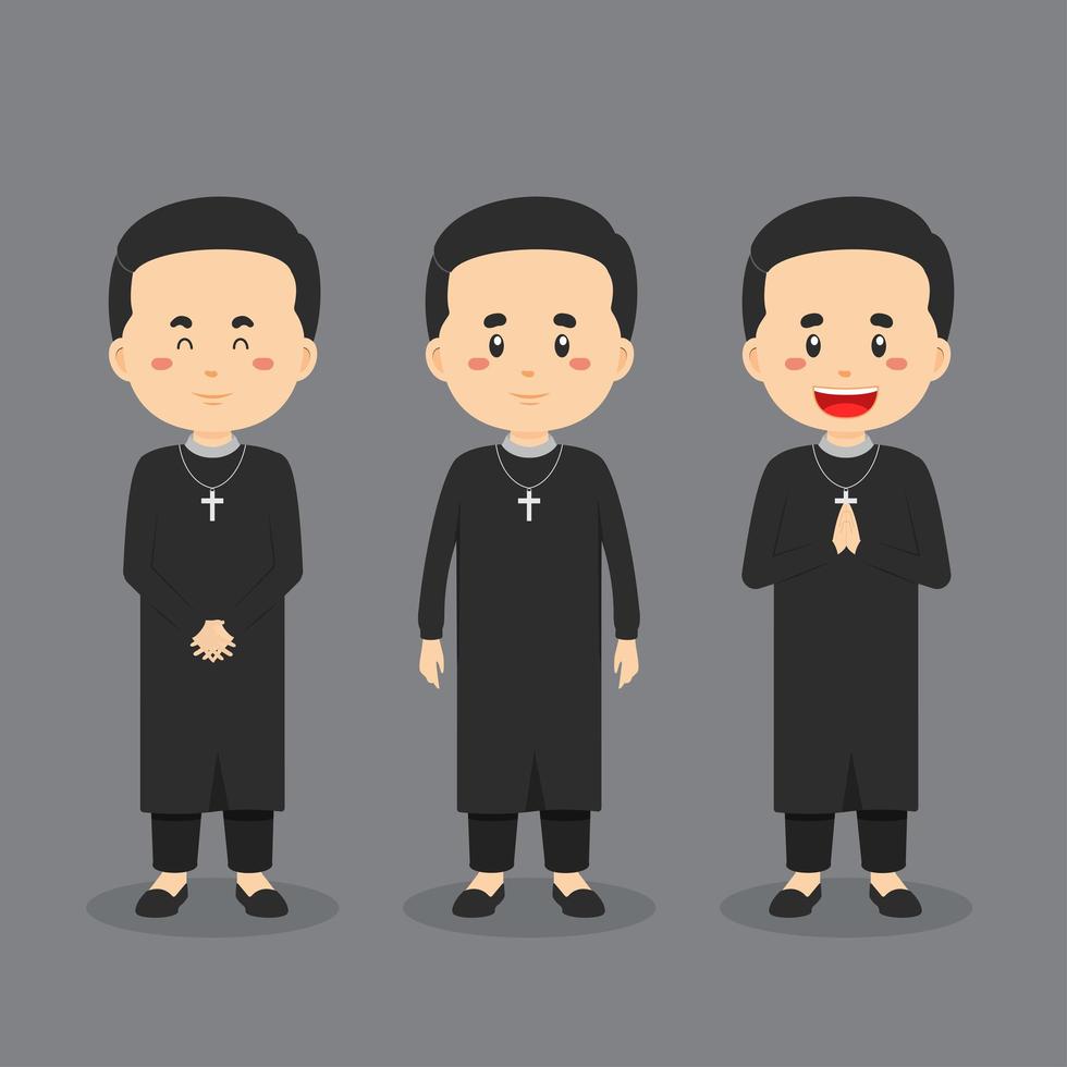Sacerdote de carácter católico con varias expresiones. vector