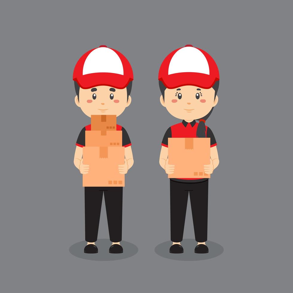 Couple Character Wearing Delivery Uniform vector