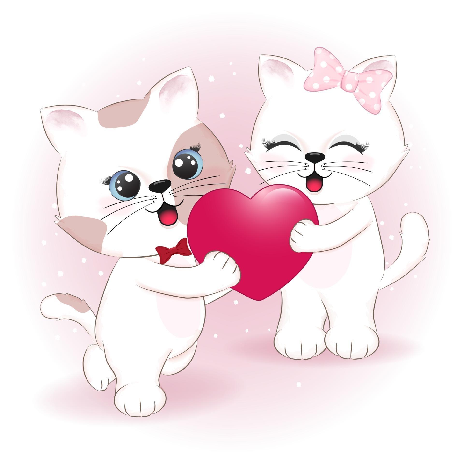 Котик с сердечком рисунок