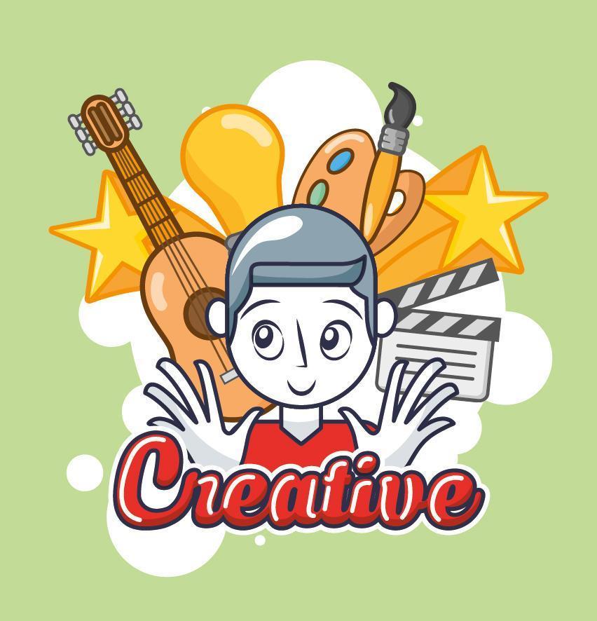 joven con iconos de arte creativo vector