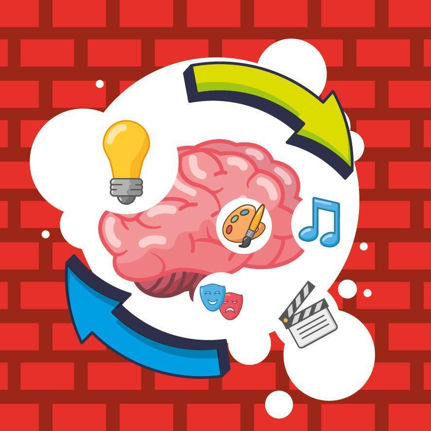 órgano cerebral con iconos creativos vector