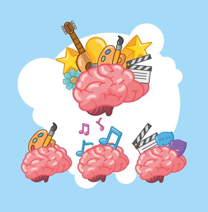 Set of brain organ with creative icons vector