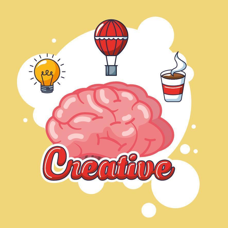 órgano cerebral con iconos creativos vector