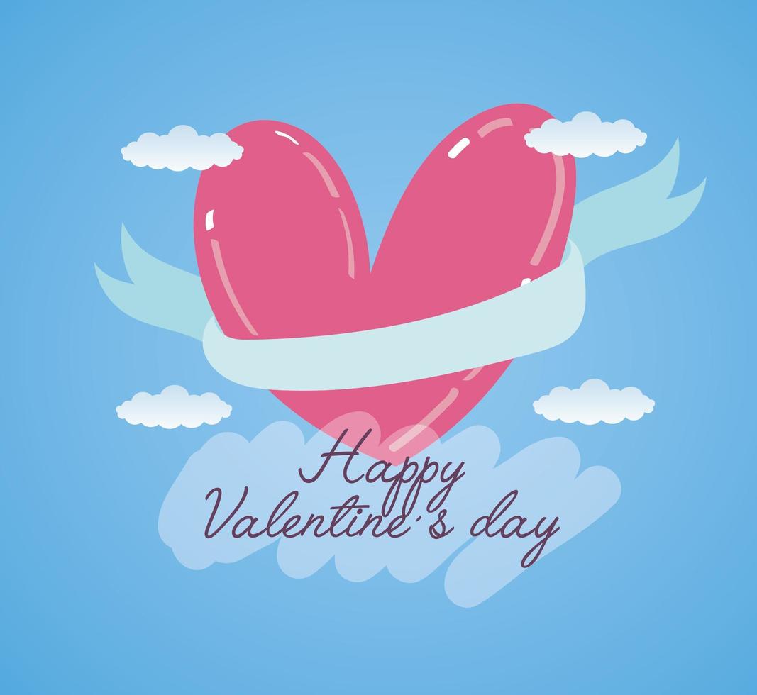 feliz dia de san valentin tarjeta con corazon amor vector