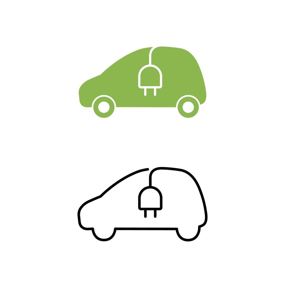 Electric car with electrical charging cable icon. Hybrid Vehicle symbol. Eco friendly auto or electric vehicle concept. vector