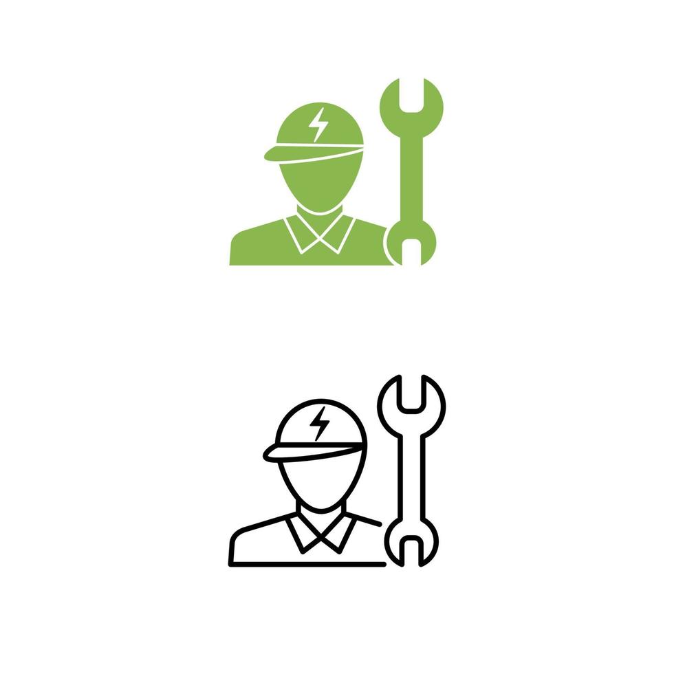 Electric car technician support icon. Technician man and wrench symbol. Eco friendly auto or electric vehicle concept. vector
