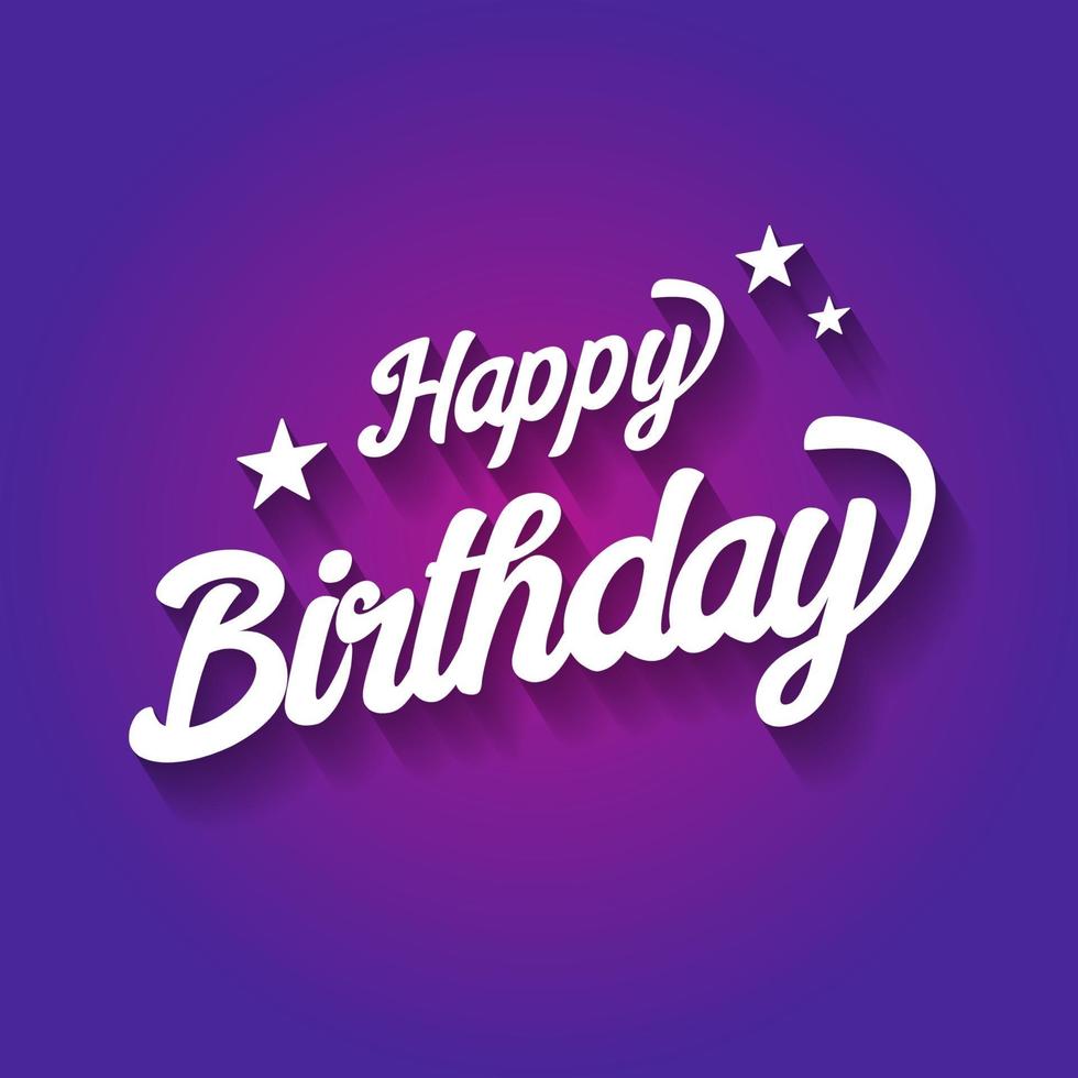 feliz cumpleaños tipográfico sobre fondo violeta. diseño de carteles, pancartas, plantillas gráficas, tarjetas de cumpleaños, tarjetas de felicitación o invitaciones. vector