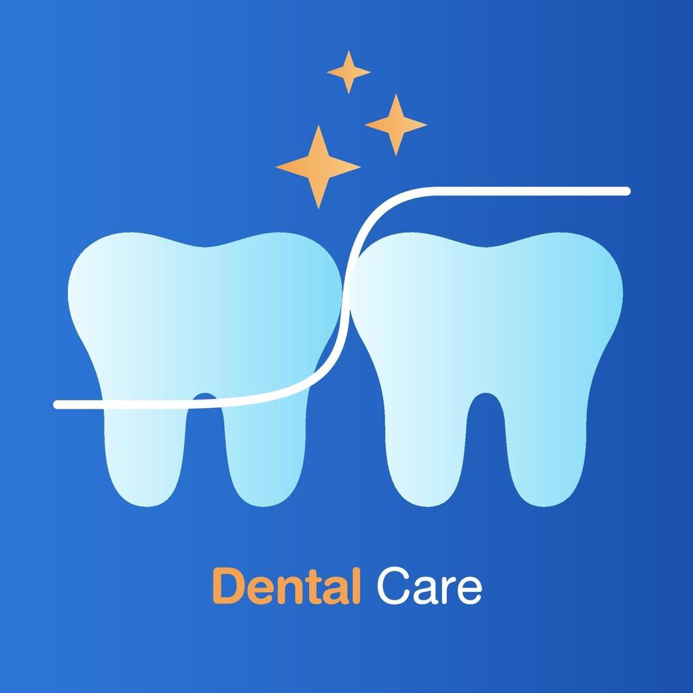 Dental care concept. Dental floss, good hygiene tooth, prevention, check up and dental treatment. vector