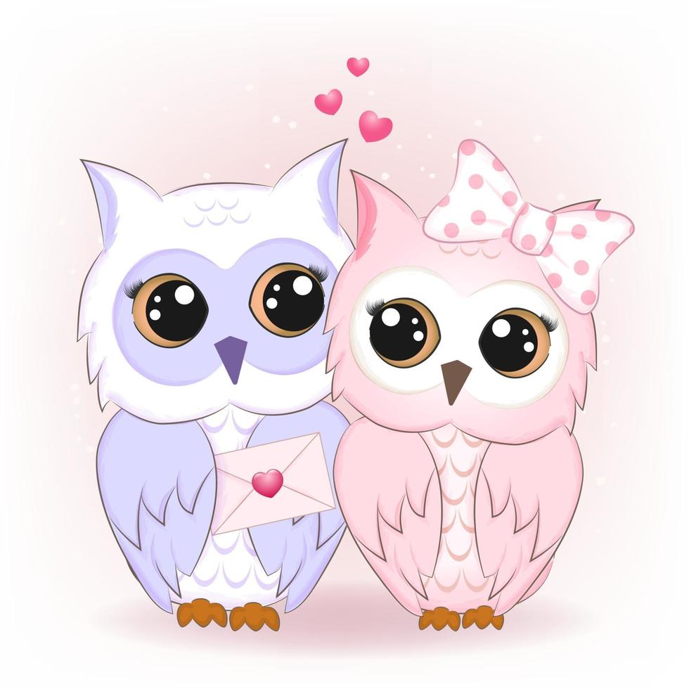 Couple owl and letter vector