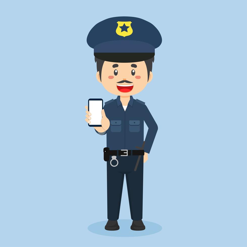 personaje de policía sostenga el teléfono vector