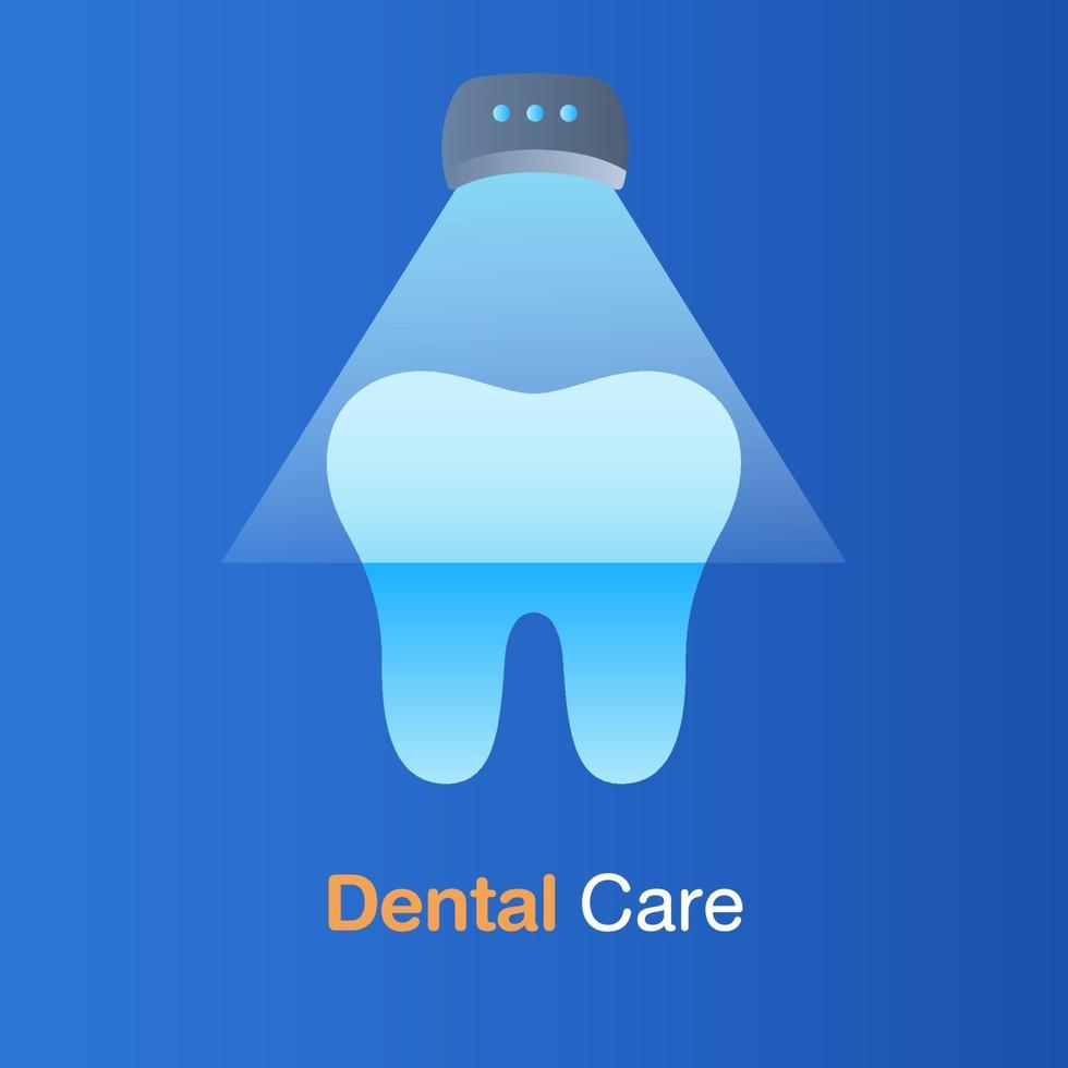 Dental care concept. Dental laser whitening, prevention, check up and treatment. vector