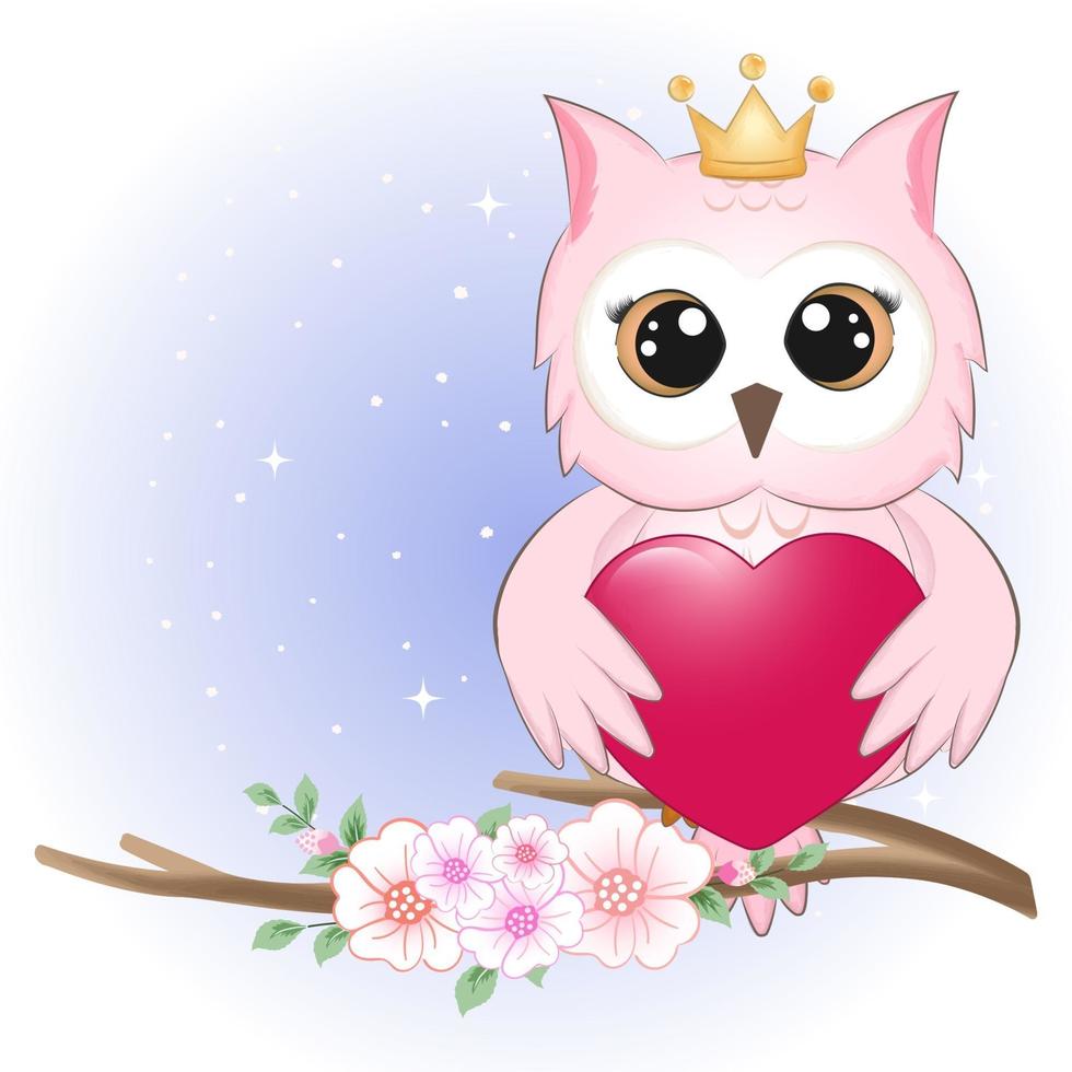 Cute owl and heart vector