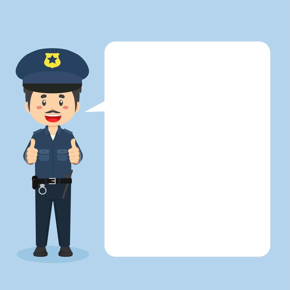 Police Character Making Thumb Up with Speech Bubbles vector