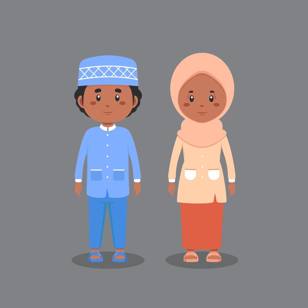 Couple Character Wearing Muslim Dress vector