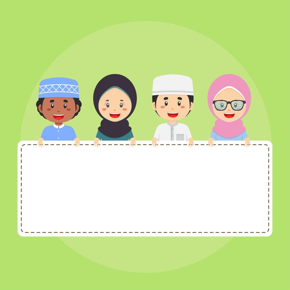 Muslim Little Boys and Girls Holding an Empty Whiteboard vector