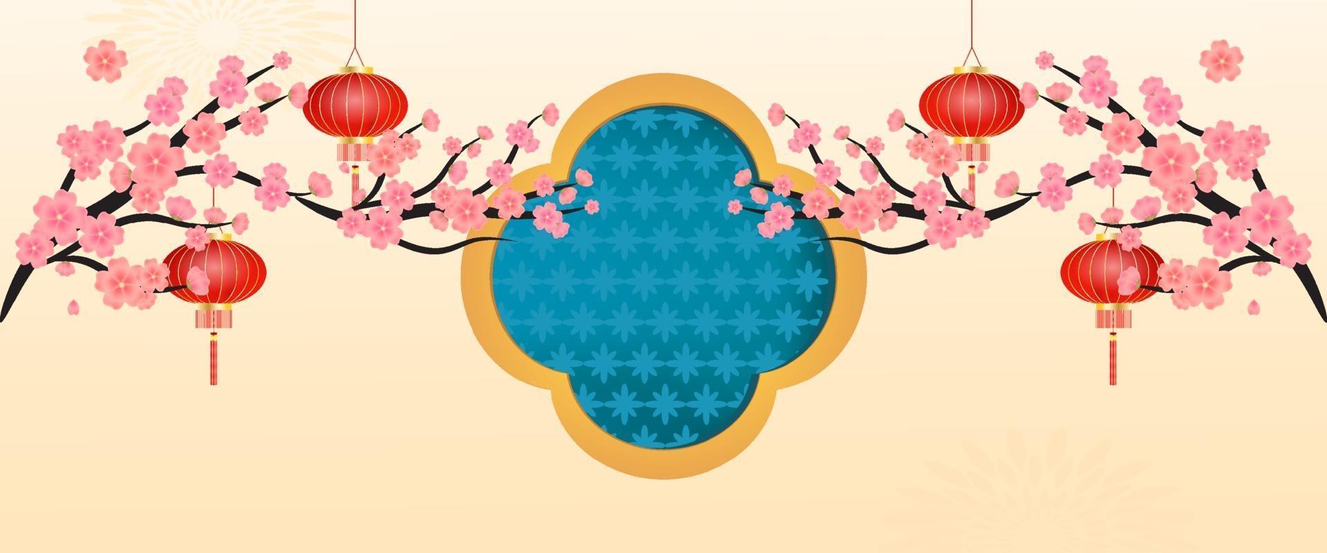 Banner asian elements with craft style flower and lamp of vector. vector