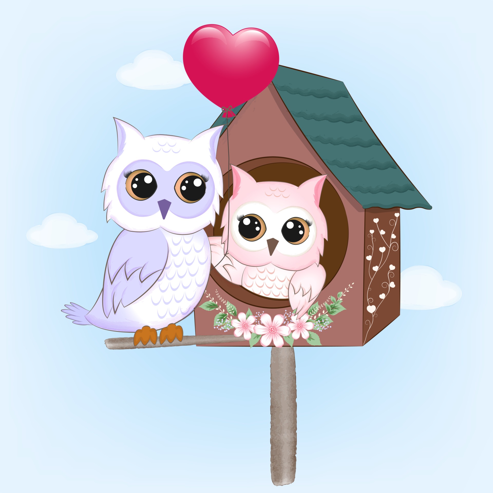 Couple owl and bird house 1963388 Vector Art at Vecteezy