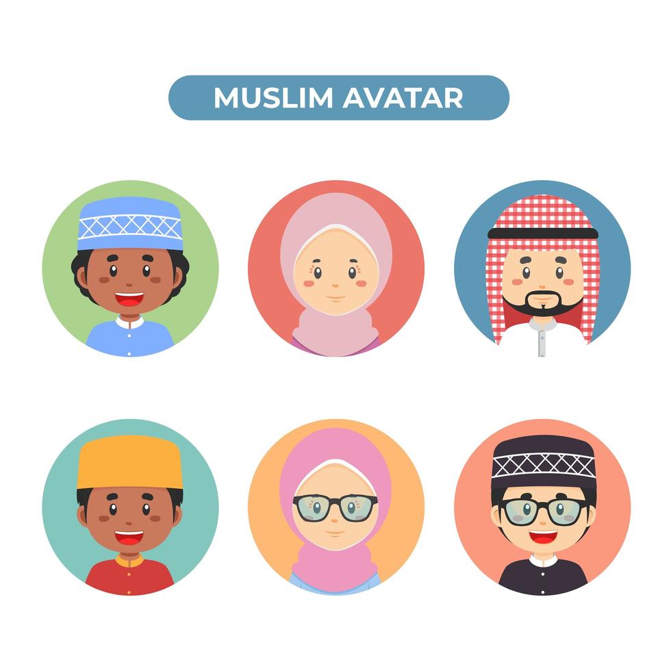 conjunto de 6 avatar musulmán vector