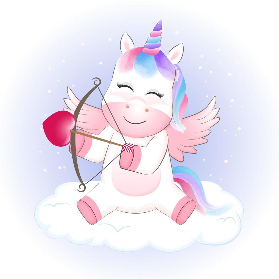 cupido unicornio en la nube vector