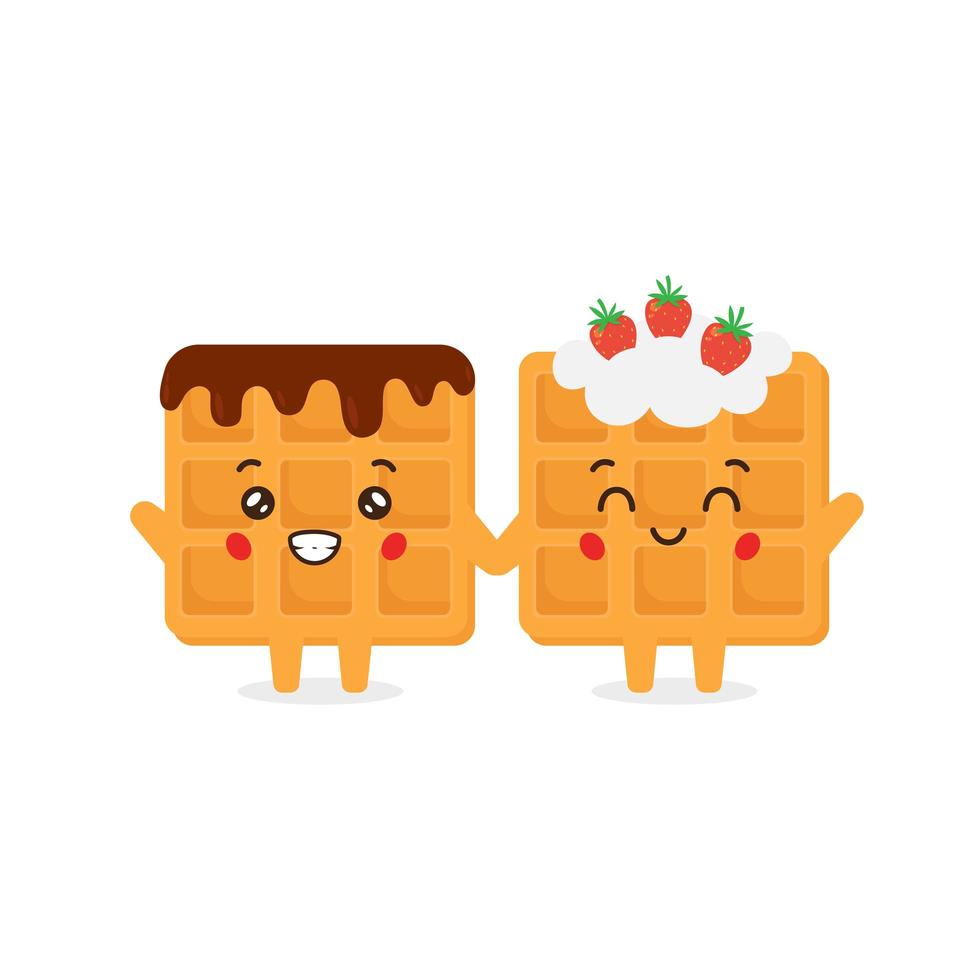 Cute Waffle Characters with Chocolate and Strawberry jam vector