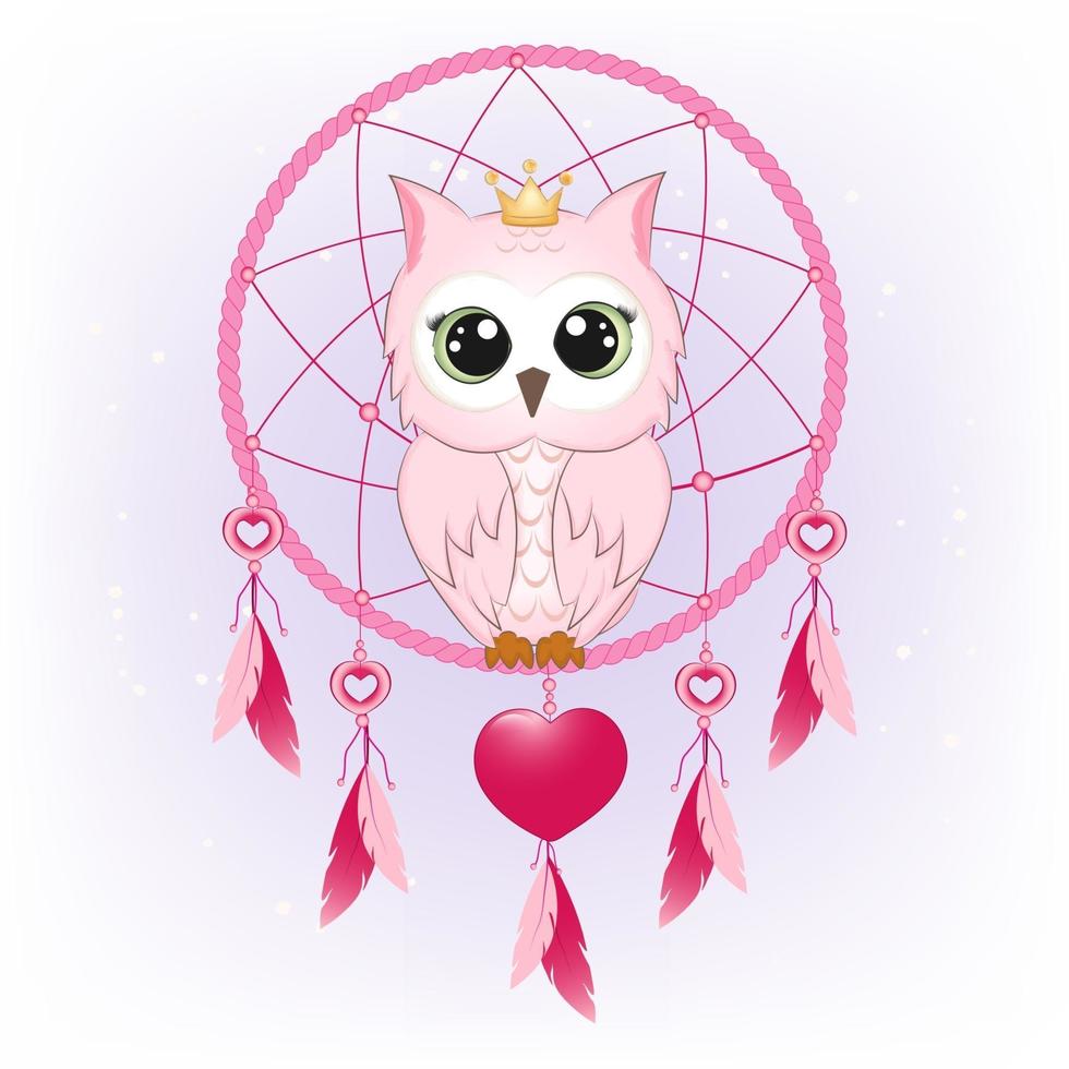 Cute Owl and dream catcher vector