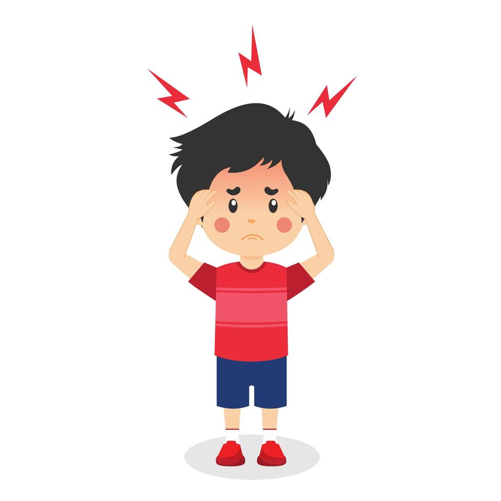 Cute Little Kid Boy Having Bad Headache vector