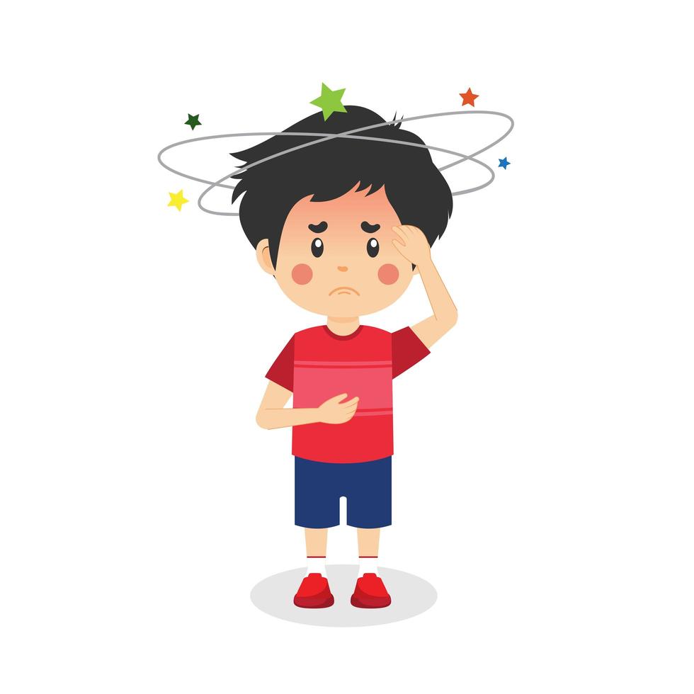 Cute Little Kid Boy Having Bad Headache vector